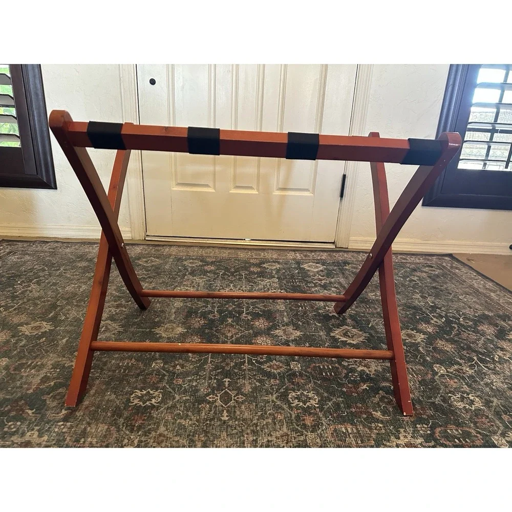 Vintage Suitcase Luggage Rack Holder Folding Wooden Reddish-Brown